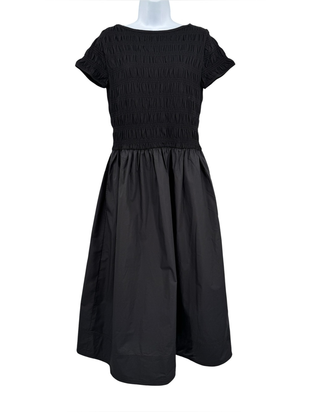 Madewell Smocked Boatneck Midi Dress Size M In Jet Black